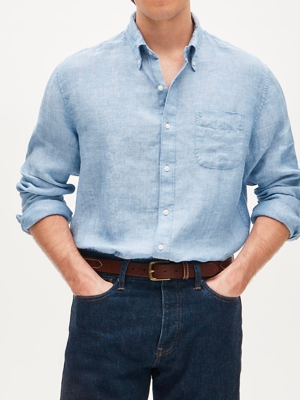 J. Crew Men's Linen Slim Fit Button Down Shirt, Size L